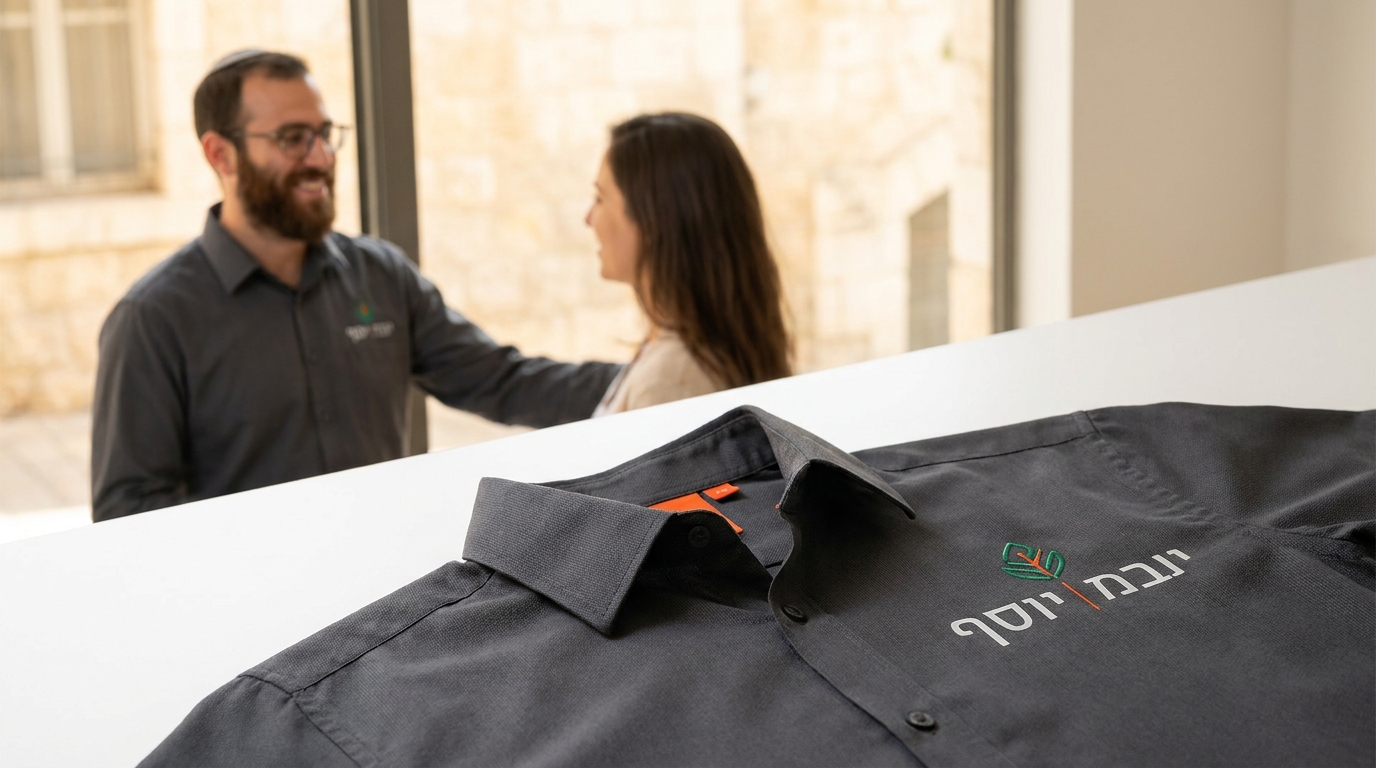 הדפסת שמות אישיים על חולצות עובדים לצד לוגו החברה