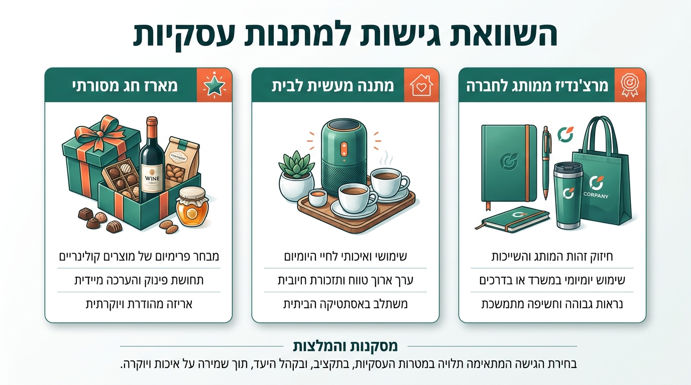 השוואה בין מארז חג, מתנה שימושית ושי ממותג לעובדים