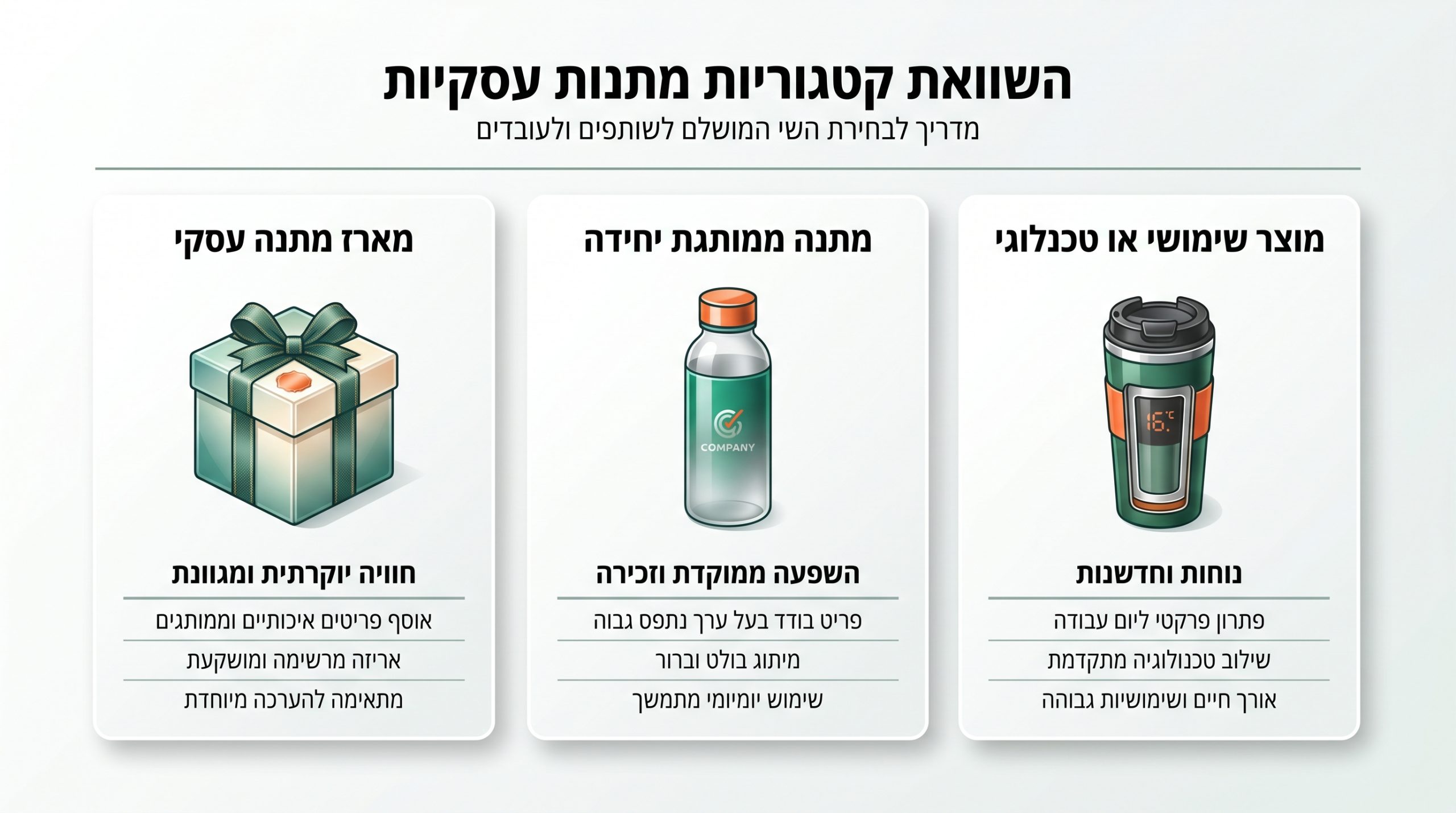 השוואה בין מארז עסקי, מתנה ממותגת ומוצר שימושי ללקוח עסקי