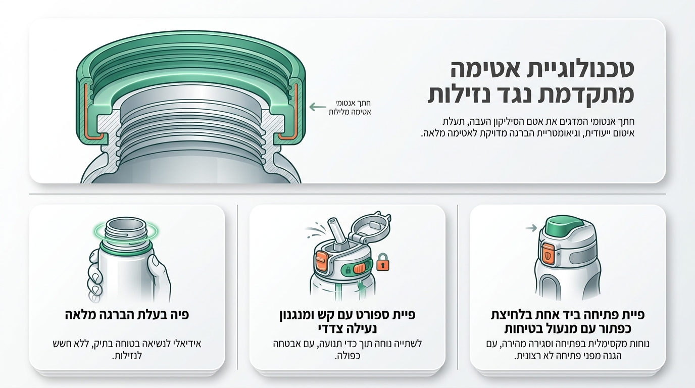 בקבוק ממותג בתיק מחשב בלי דליפה