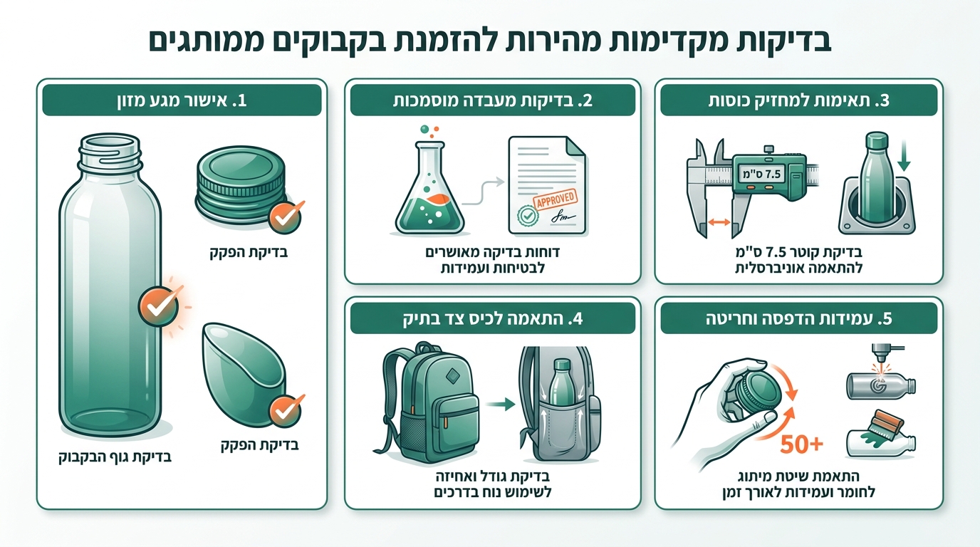 בדיקת אטמים והברגות בבקבוק ממותג